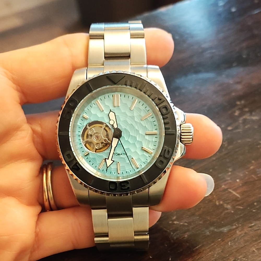 Silver and Blue Stainless Steel Watch